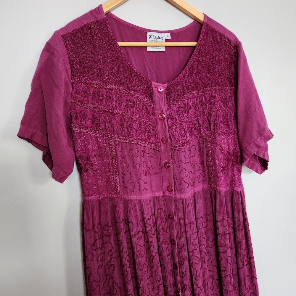 Vintage Embroiderd Flowy  Short-sleeve Maxi Dress